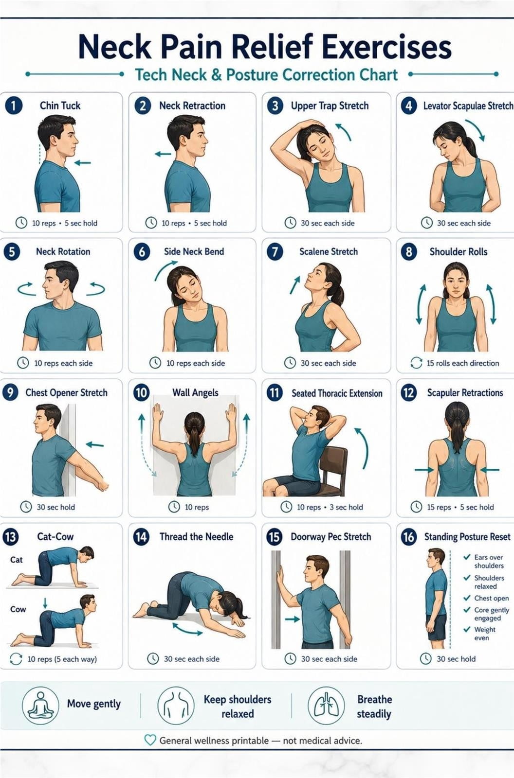 Neck Exercise Neck Mobility Poster Stretch Exercise Routine Chart, Practical guide ...