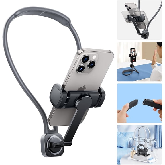 Neck Mount Phone Holder for Recording, POV/Vlog Cell Phone Holder Around Neck with Phone Clip, Hands Free Phone Holder for Neck Tripod Selfie Filming Video Recording for iPhone Samsung Google