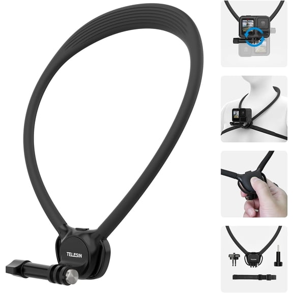Neck Mount SE 2.0 with Air Cushion, Adjustable Chest Strap and Neck Mount for Hands-Free POV Vlogging for GoPro Hero 13/12/11/10/9, Insta 360 X5/X4/Ace Pro 2 / Osmo 360 Nano Action 6/5 Pro/4/3