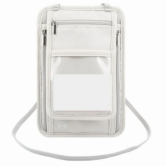 Neck Passport Wallet Bag Document Organizer Credit Cards Case Grey