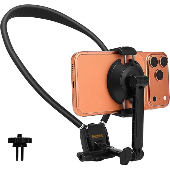 Neck Phone Holder,2-in-1 Magnetic & Clip-on POV Neck Mount with 1.5m Extended Chest Strap,Hands-Free Phone Chest Mount for Vlogging,Hiking,Cooking,Compatible with iPhone 17-12 Series/Action Camera