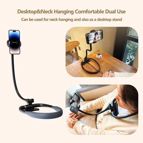 Neck Phone Holder for Recording,Upgrade Gooseneck Cell Phone Stand,Flexible Lazy Bracket DIY 360 Degree Free Rotating for Multiple Functions