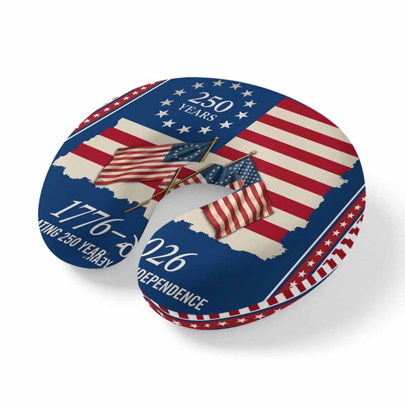 Neck Pillow 1776-2026 Patriotic Flags Travel Pillow Memory Foam U Shaped Pillows, Vintage USA Flag Background Travel Neck Pillows for Airplane Car Office Home Sleeping Rest
