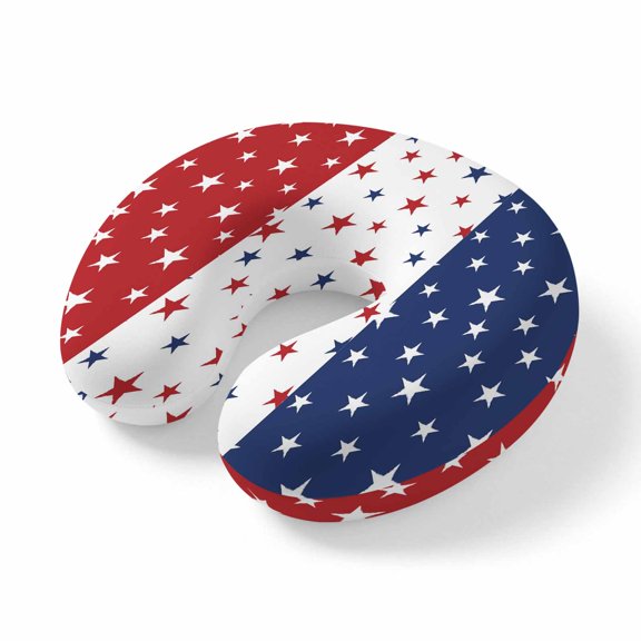 Neck Pillow 4th of July Patriotic Stars Flag Travel Pillow Memory Foam U Shaped Pillows, Freedom Red Blue White Travel Neck Pillows for Airplane Car Office Home Sleeping Rest