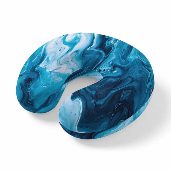 Neck Pillow Abstract Blue Ocean Flowing Travel Pillow Memory Foam U Shaped Pillows, Sea Waves Art Travel Neck Pillows for Airplane Car Office Home Sleeping Rest
