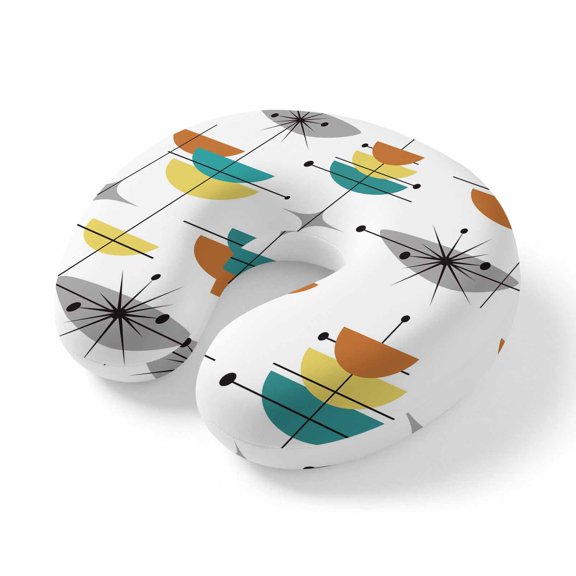Neck Pillow Abstract Bohemian Pattern Travel Pillow Memory Foam U Shaped Pillows, Green Yellow Color Block Travel Neck Pillows for Airplane Car Office Home Sleeping Rest