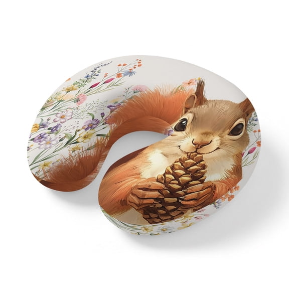 Neck Pillow Abstract Country Herb Squirrel Travel Pillow Memory Foam U Shaped Pillows, Cute Plant Travel Neck Pillows for Airplane Car Office Home Sleeping Rest