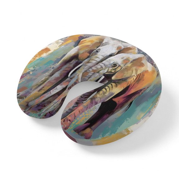 Neck Pillow, Abstract Elephants Memory Foam U-Shaped Travel Pillow for Airplane Car Train Office Nap, Portable Soft Head Neck Support for Sleeping & Reclining Oil Painting Splash Modern Art