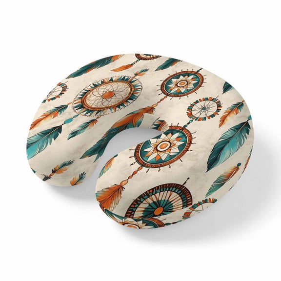 Neck Pillow Abstract Indian Totem Travel Pillow Memory Foam U Shaped Pillows, Retro Ancient Patterns on Linen Travel Neck Pillows for Airplane Car Office Home Sleeping Rest