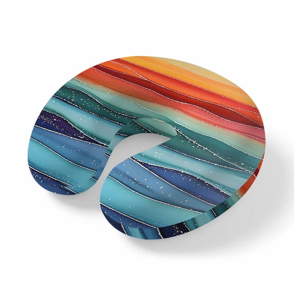 Neck Pillow Abstract Rainbow Wave Marble Texture Travel Pillow Memory Foam U Shaped Pillows, Colorful Ocean Waves Travel Neck Pillows for Airplane Car Office Home Sleeping Rest