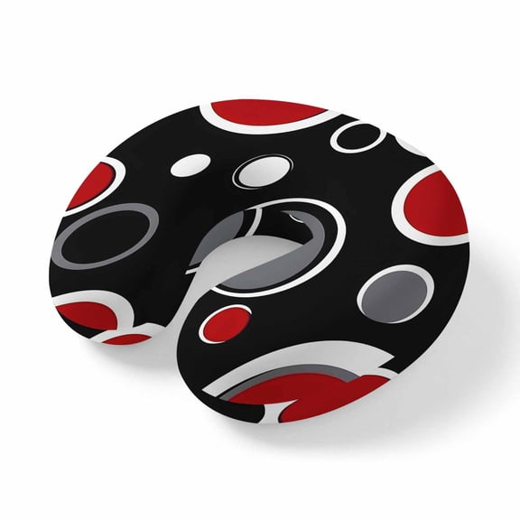 Neck Pillow Abstract Red Black Circle Travel Pillow Memory Foam U Shaped Pillows, Color Block on Black Travel Neck Pillows for Airplane Car Office Home Sleeping Rest