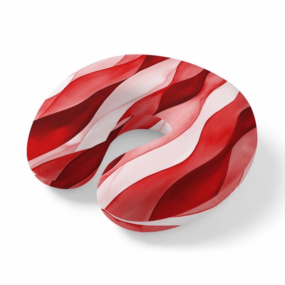 Neck Pillow Abstract Red Wave Stripe Texture Travel Pillow Memory Foam U Shaped Pillows, Minimalist Art Water Ripple Travel Neck Pillows for Airplane Car Office Home Sleeping Rest