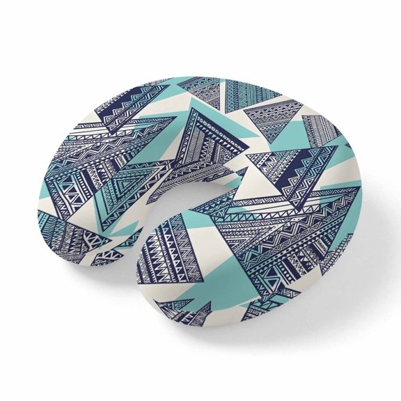 Neck Pillow Abstract Tribal Triangle Pattern Travel Pillow Memory Foam U Shaped Pillows, Rustic Geometric Art Travel Neck Pillows for Airplane Car Office Home Sleeping Rest