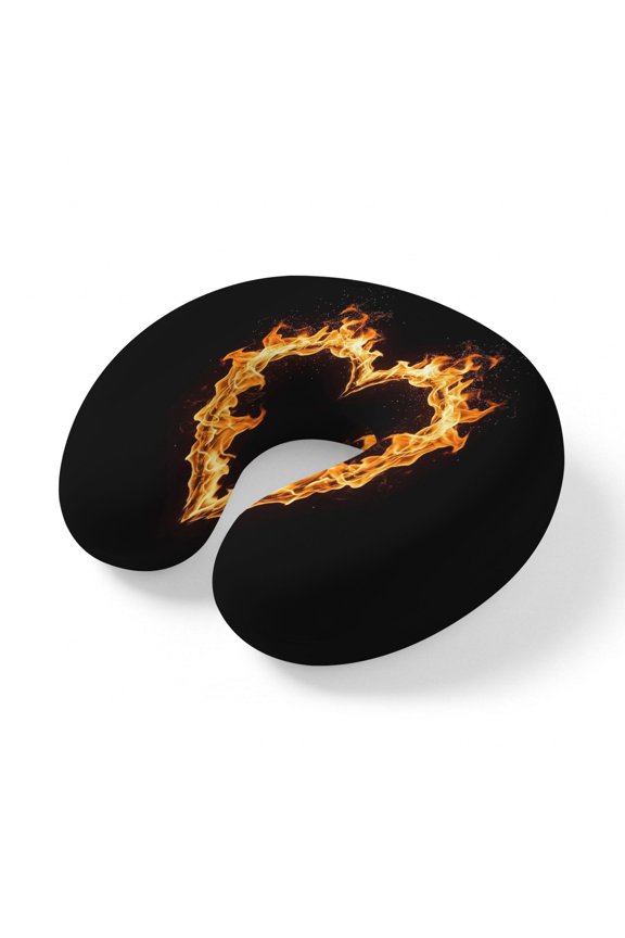 Neck Pillow, Abstract Yellow Flame Memory Foam U-Shaped Travel Pillow for Airplane Car Train, Portable Soft Head Neck Support for Sleeping & Reclining Flickering Fire Love Heart Pattern Black