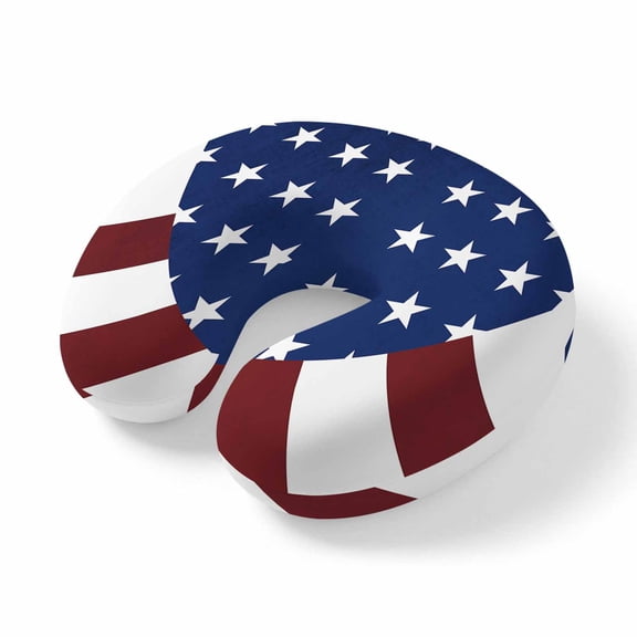 Neck Pillow American Flag Travel Pillow Memory Foam U Shaped Pillows, Stripes Stars Blue Red and White Travel Neck Pillows for Airplane Car Office Home Sleeping Rest