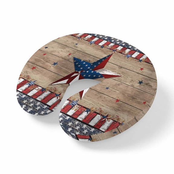 Neck Pillow American Star Stripe USA Flag Travel Pillow Memory Foam U Shaped Pillows, Independence Day Wood Board Travel Neck Pillows for Airplane Car Office Home Sleeping Rest