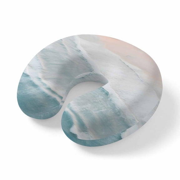 Neck Pillow, Beach Blue Memory Foam U-Shaped Travel Pillow for Airplane Car Train Office Nap, Portable Soft Head Neck Support for Sleeping & Reclining Gradient Ocean Waves Seashore Sunset