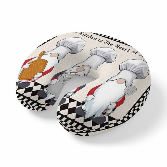 Neck Pillow, Beige Chef Gourmet Memory Foam U-Shaped Travel Pillow for Airplane Car Train Office Nap, Portable Soft Head Neck Support for Sleeping & Reclining Black White Plaid Kitchen Cook