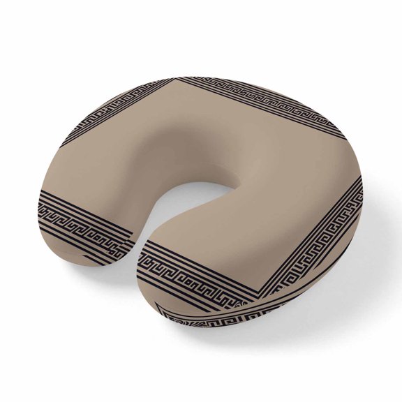 Neck Pillow, Black Brown Greek Key Memory Foam U-Shaped Travel Pillow for Airplane Train Office Nap, Portable Soft Head Neck Support for Sleeping & Reclining Geometric Greece Ancient Farmhouse Geo