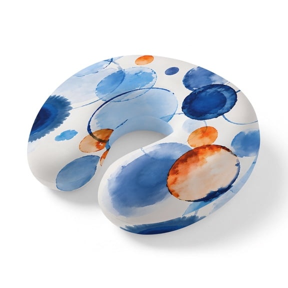 Neck Pillow Blue Color Block Polka Dot Travel Pillow Memory Foam U Shaped Pillows, Modern Minimalist Style Travel Neck Pillows for Airplane Car Office Home Sleeping Rest