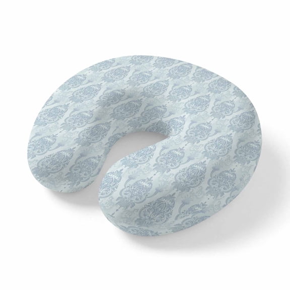 Neck Pillow, Blue Ethnic Memory Foam U-Shaped Travel Pillow for Airplane Car Train Office Nap, Portable Soft Head Neck Support for Sleeping & Reclining Vintage Country Medallion Printed Flower