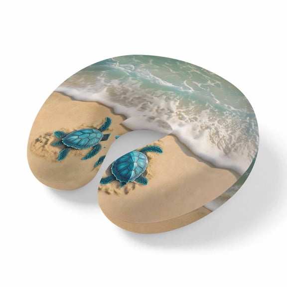 Neck Pillow Blue Sea Turtle Summer Beach Travel Pillow Memory Foam U Shaped Pillows, Teal Green Ocean Waves Travel Neck Pillows for Airplane Car Office Home Sleeping Rest