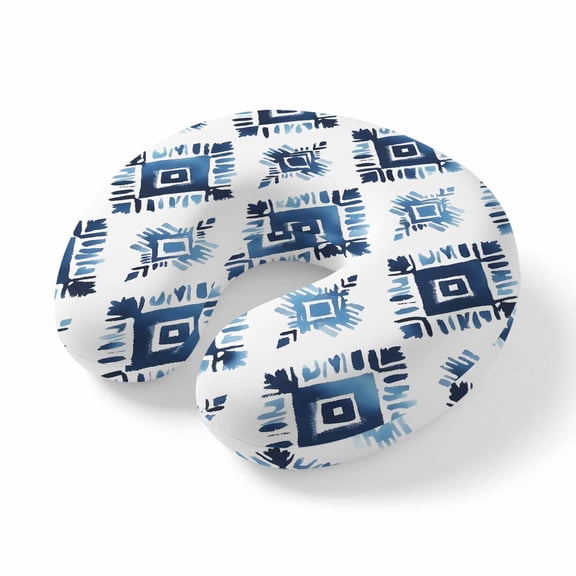 Neck Pillow, Boho Aztec Blue Memory Foam U-Shaped Travel Pillow for Airplane Car Train Office Nap, Portable Soft Head Neck Support for Sleeping & Reclining Southwest Geometric Abstract Tribal