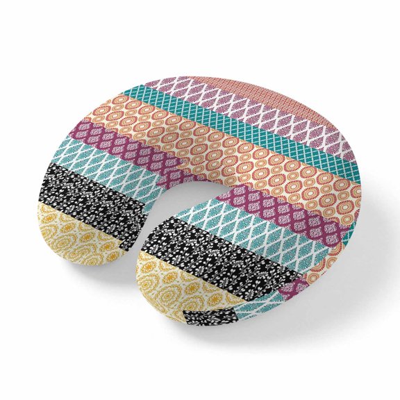 Neck Pillow Boho Retro Geometric Art Stripe Travel Pillow Memory Foam U Shaped Pillows, Colorful Abstract Flower Texture Travel Neck Pillows for Airplane Car Office Home Sleeping Rest