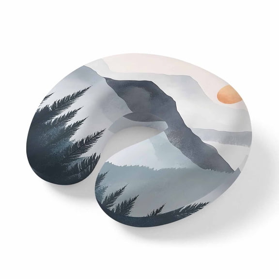 Neck Pillow Boho Sun Mountains Forest Shadow Travel Pillow Memory Foam U Shaped Pillows, Abstract Geometric Travel Neck Pillows for Airplane Car Office Home Sleeping Rest