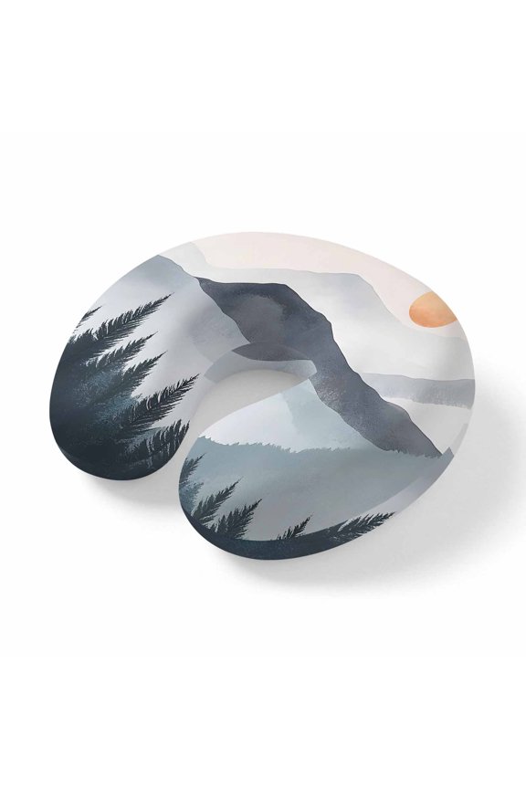 Neck Pillow Boho Sun Mountains Forest Shadow Travel Pillow Memory Foam U Shaped Pillows, Abstract Geometric Travel Neck Pillows for Airplane Car Office Home Sleeping Rest