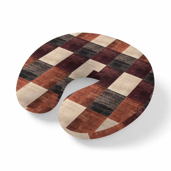 Neck Pillow, Brown Beige Block Memory Foam U-Shaped Travel Pillow for Airplane Car Train Office Nap, Portable Soft Head Neck Support for Sleeping & Reclining Abstract Art Modern Geometric
