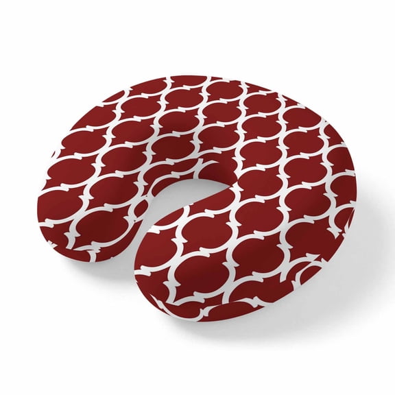 Neck Pillow Burgundy Red Moroccan Stripe Travel Pillow Memory Foam U Shaped Pillows, Abstract Geometric Buffalo Plaid Travel Neck Pillows for Airplane Car Office Home Sleeping Rest