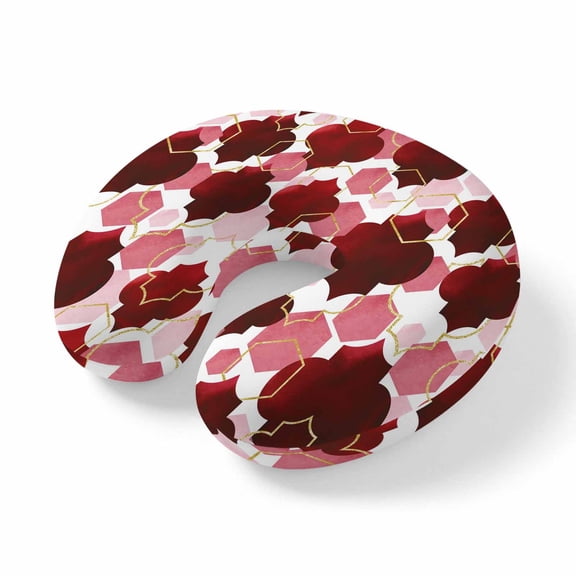 Neck Pillow Burgundy Red Moroccan Texture Travel Pillow Memory Foam U Shaped Pillows, Retro Geometric Pattern Travel Neck Pillows for Airplane Car Office Home Sleeping Rest