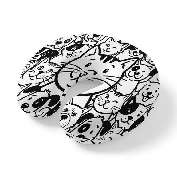 Neck Pillow Cartoon Cat Farmhouse Dog Travel Pillow Memory Foam U Shaped Pillows, Funny Travel Neck Pillows for Airplane Car Office Home Sleeping Rest