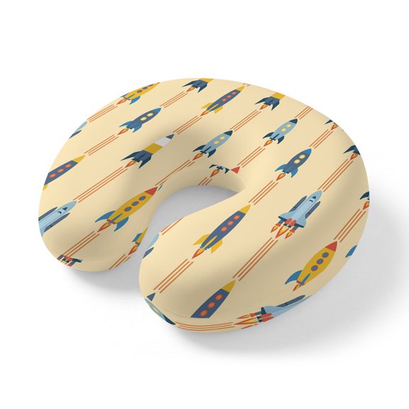 Neck Pillow, Cartoon Space Shuttle Memory Foam U-Shaped Travel Pillow for Airplane Car Train Office Nap, Portable Soft Head Neck Support for Sleeping & Reclining Spaceship Galaxy Universe Yellow