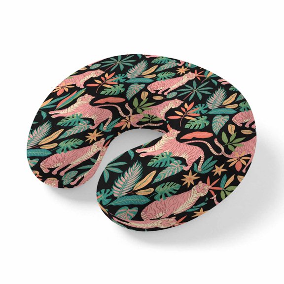 Neck Pillow Cartoon Tiger Tropical Leaves Travel Pillow Memory Foam U Shaped Pillows, Green Monstera Leaf Travel Neck Pillows for Airplane Car Office Home Sleeping Rest