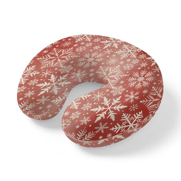 Neck Pillow Christmas Bokeh White Snowflakes Travel Pillow Memory Foam U Shaped Pillows, Watercolor Gradient Red Travel Neck Pillows for Airplane Car Office Home Sleeping Rest