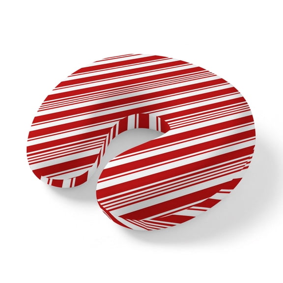 Neck Pillow Christmas Red White Striped Travel Pillow Memory Foam U Shaped Pillows, Geometric Diagonal Stripes Travel Neck Pillows for Airplane Car Office Home Sleeping Rest