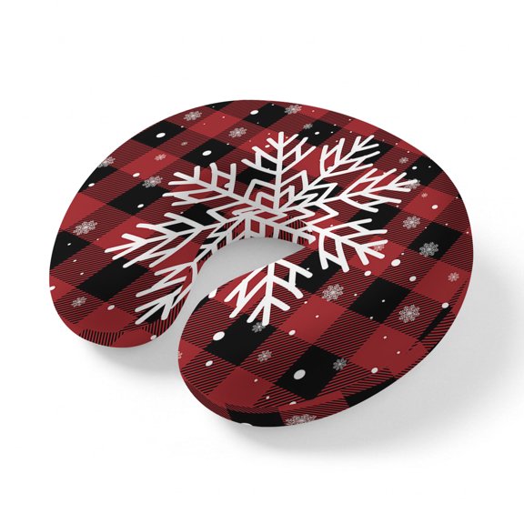 Neck Pillow Christmas Snowflake Travel Pillow Memory Foam U Shaped Pillows, Red and Black Buffalo Checker Plaid Travel Neck Pillows for Airplane Car Office Home Sleeping Rest