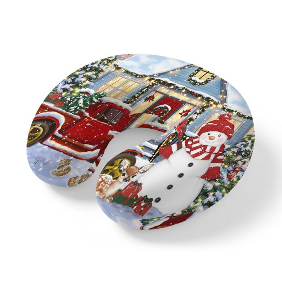Neck Pillow Christmas Tree Elk Bird Squirrel Travel Pillow Memory Foam U Shaped Pillows, Farm Red Truck Travel Neck Pillows for Airplane Car Office Home Sleeping Rest