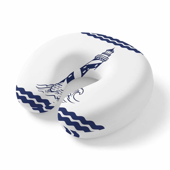 Neck Pillow Coastal Nautical Lighthouse Sea Wave Travel Pillow Memory Foam U Shaped Pillows, Navy Blue Water Ripple Travel Neck Pillows for Airplane Car Office Home Sleeping Rest