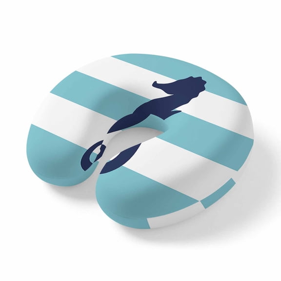 Neck Pillow Coastal Navy Blue Ocean Seahorse Travel Pillow Memory Foam U Shaped Pillows, Nautical Blue White Stripe Travel Neck Pillows for Airplane Car Office Home Sleeping Rest