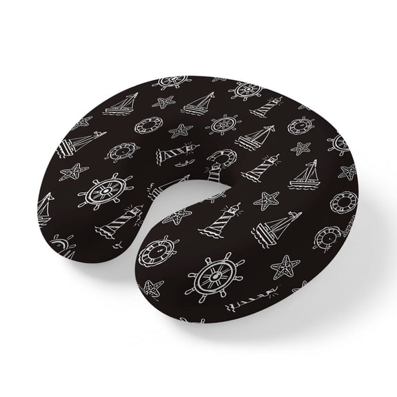 Neck Pillow Coastal Ocean Compass Sailboat Travel Pillow Memory Foam U Shaped Pillows, Nautical Theme Lighthouse Travel Neck Pillows for Airplane Car Office Home Sleeping Rest