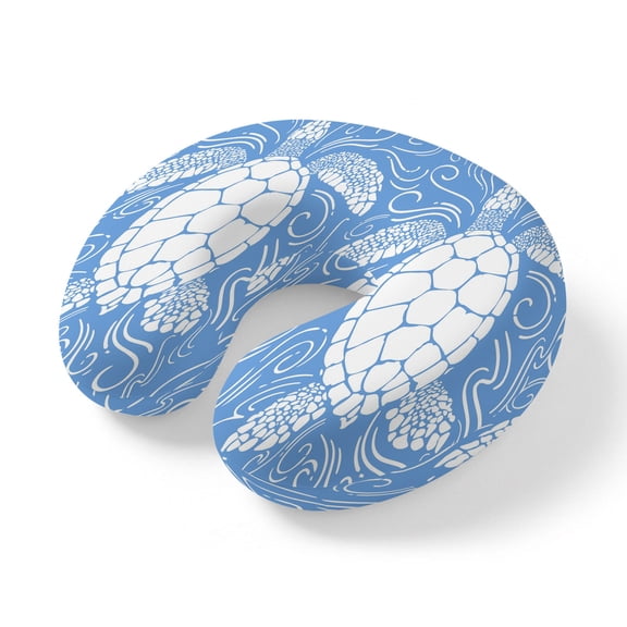 Neck Pillow Coastal Sea Turtle on Blue Travel Pillow Memory Foam U Shaped Pillows, Summer Ocean Creature Travel Neck Pillows for Airplane Car Office Home Sleeping Rest