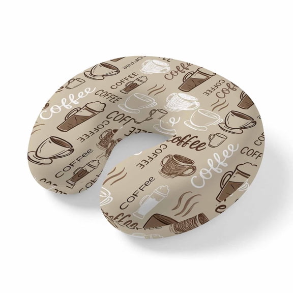 Neck Pillow Coffee Cup Cafe Retro Text Seamless Travel Pillow Memory Foam U Shaped Pillows, Abstract Graffiti Style Travel Neck Pillows for Airplane Car Office Home Sleeping Rest
