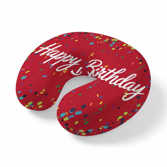Neck Pillow Colorful Happy Birthday Travel Pillow Memory Foam U Shaped Pillows, Red Travel Neck Pillows for Airplane Car Office Home Sleeping Rest
