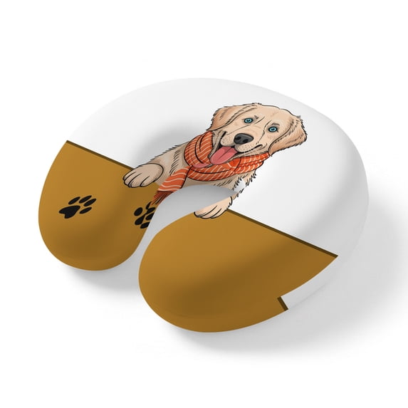 Neck Pillow, Cute Dog Memory Foam U-Shaped Travel Pillow for Airplane Car Train Office Nap, Portable Soft Head Neck Support for Sleeping & Reclining Red Scarf Black Dog Paw Print