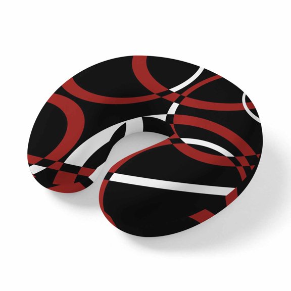 Neck Pillow Deep Red Black Geometric Travel Pillow Memory Foam U Shaped Pillows, Retro Abstract Circular Travel Neck Pillows for Airplane Car Office Home Sleeping Rest