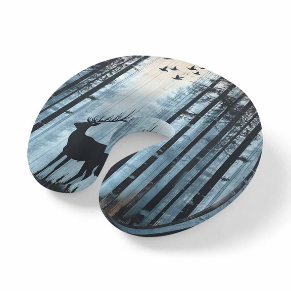 Neck Pillow Elk Forest Jungle Animal Shadow Travel Pillow Memory Foam U Shaped Pillows, Nature Landscapes Travel Neck Pillows for Airplane Car Office Home Sleeping Rest