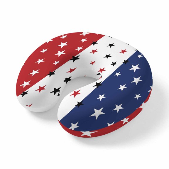 Neck Pillow Ergonomic Memory Foam U Shaped Pillows,4th of July Stars Blue Red White Thin Soft Portable Neck Head Support Cushion Pillow for Travel Airplane Car Office Use,Patriotic Independence Day